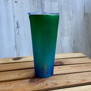 CLEARANCE! Corkcicle 24 Oz Tumbler Chameleon Green/Blue with Clear Lid Cup Metal